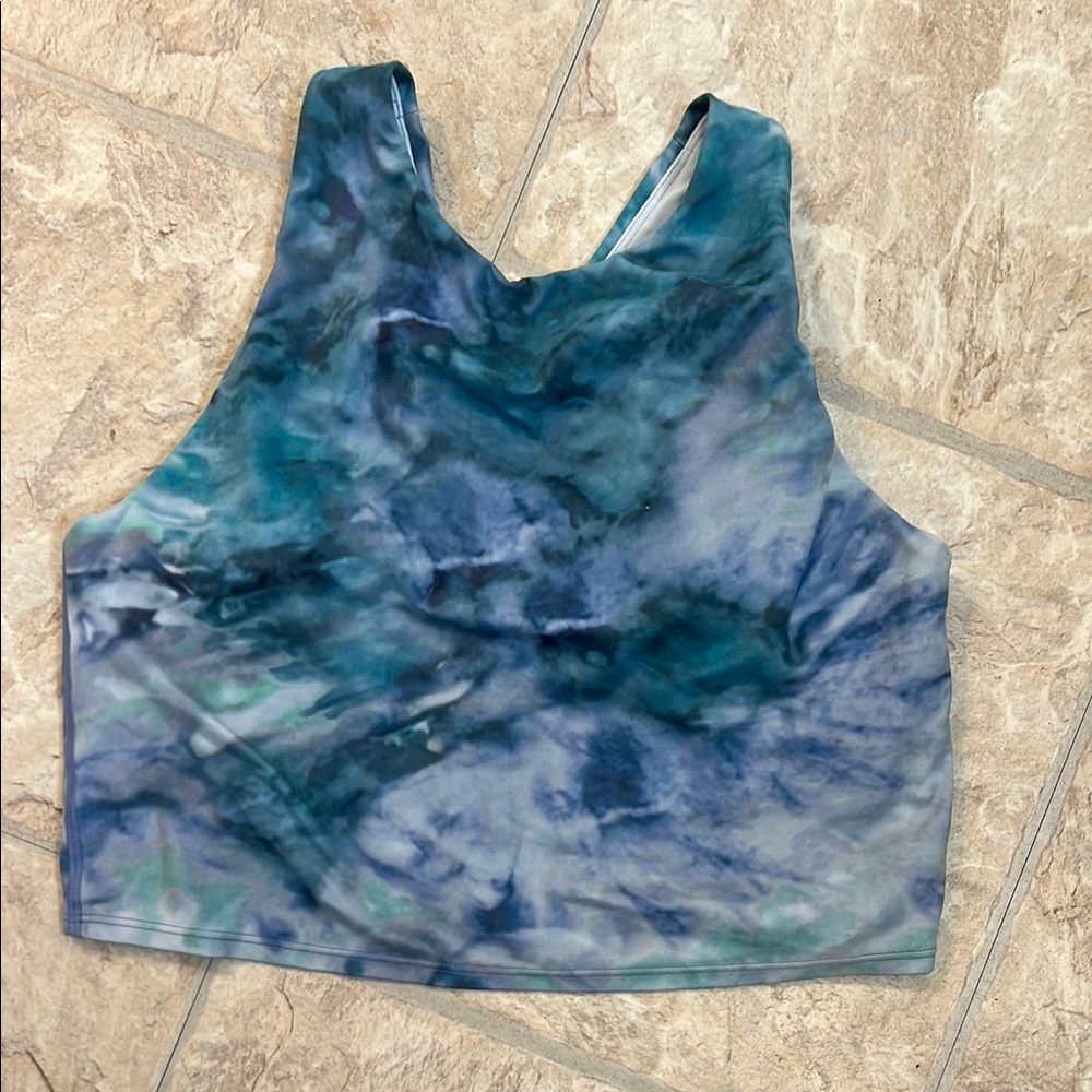 Athleta Blue and Green Tie-Dye Women's High Neck Crop sports bra